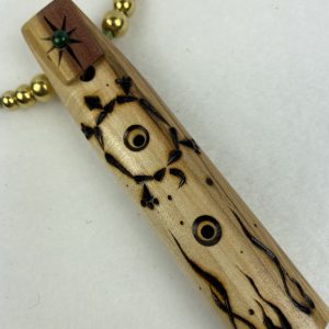 Pretty Echo Spirit Whistle Wormy Maple with Turtle design & Green Paou shell
