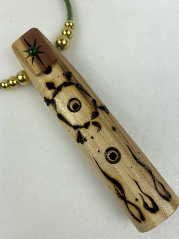 Pretty Echo Spirit Whistle Wormy Maple with Turtle design & Green Paou shell